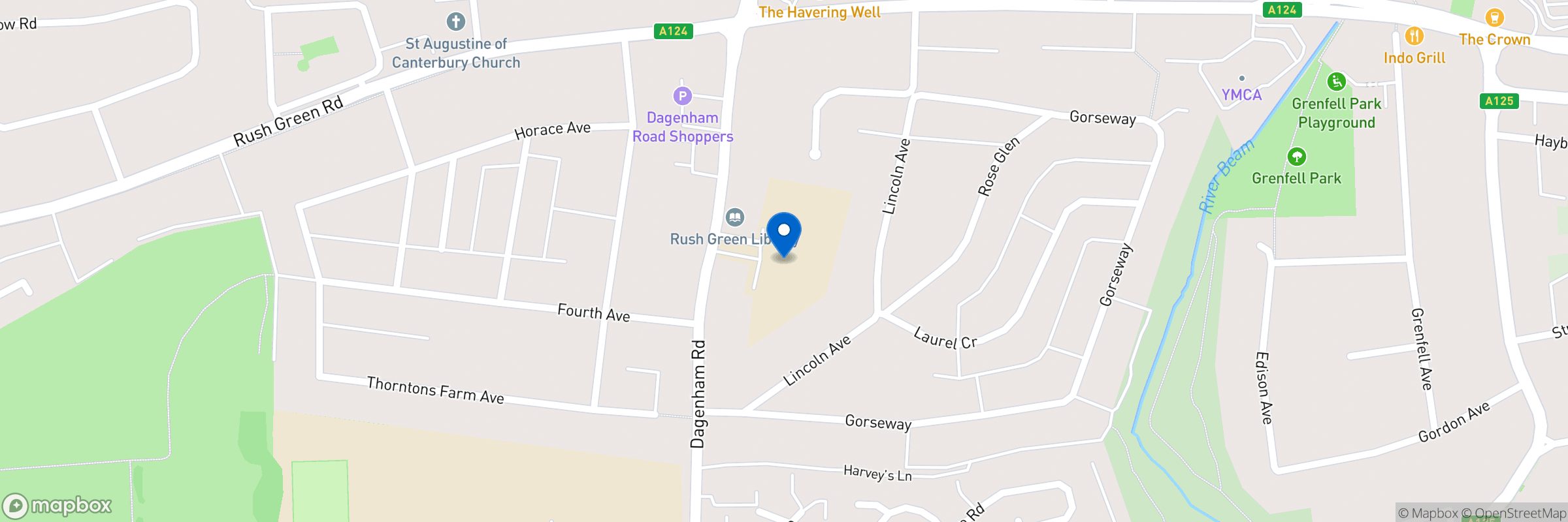 Location map for Rush Green Primary School