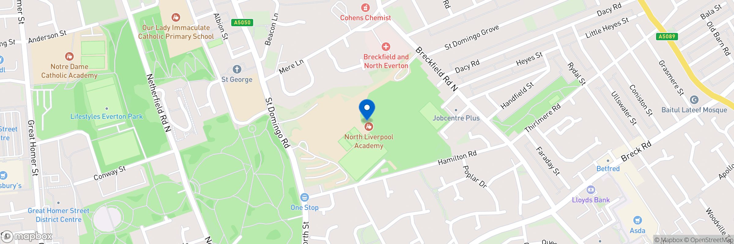 Location map for North Liverpool Academy